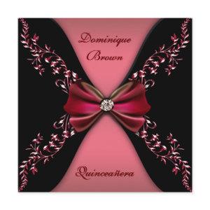 Elegant Red Black Diamond Bow Quinceanera