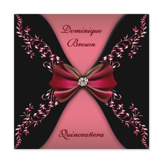 Elegant Red Black Diamond Bow Quinceanera