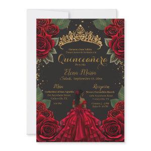 Elegant Red Black Quinceañera Roses Gold Glitter