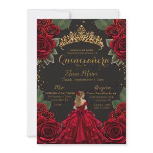 Elegant Red Black Quinceañera Roses Gold Glitter