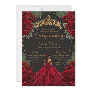 Elegant Red Black Quinceañera Roses Gold Glitter