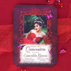 Elegant Red Butterfly Border Quinceanera