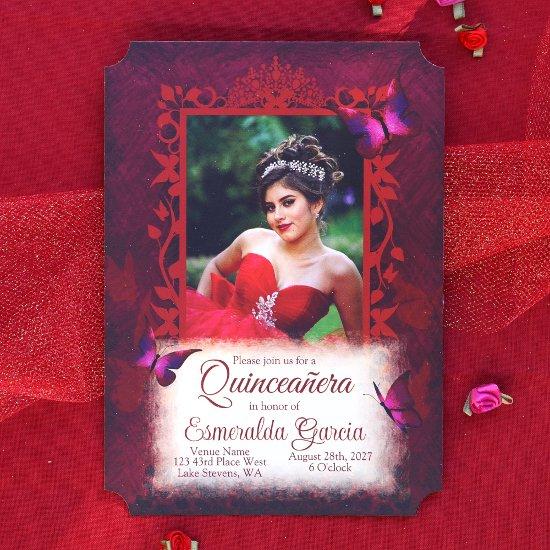 Elegant Red Butterfly Border Quinceanera