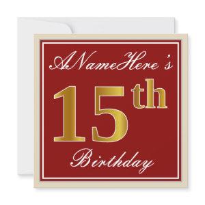 Elegant, Red, Faux Gold 15th Birthday; Custom Name