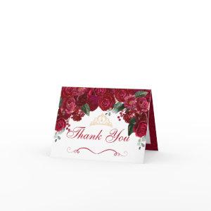 Elegant Red Floral Quinceanera Thank You