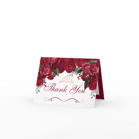 Elegant Red Floral Quinceanera Thank You