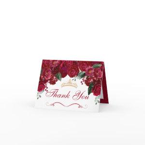Elegant Red Floral Quinceanera Thank You