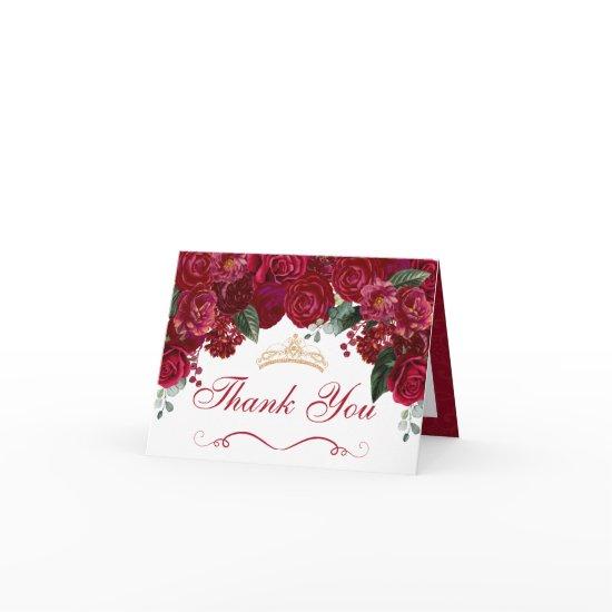 Elegant Red Floral Quinceanera Thank You