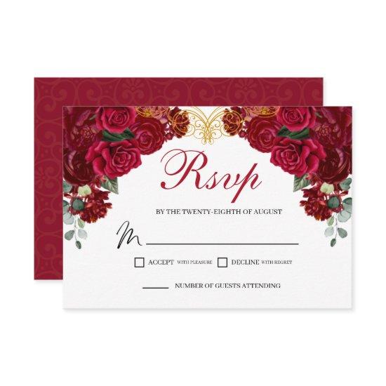 Elegant Red Floral RSVP Enclosure Card