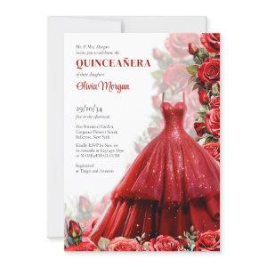 Elegant red formal long dress watercolor roses lux