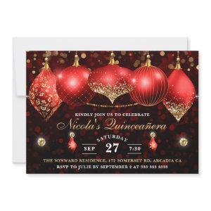 Elegant Red & Gold Christmas Baubles Quinceanera