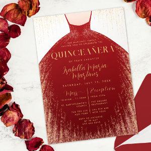 Elegant Red Gold Glitter Dress Quinceañera