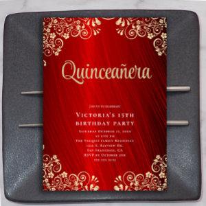 Elegant Red Gold Quinceañera 15th Birthday Party
