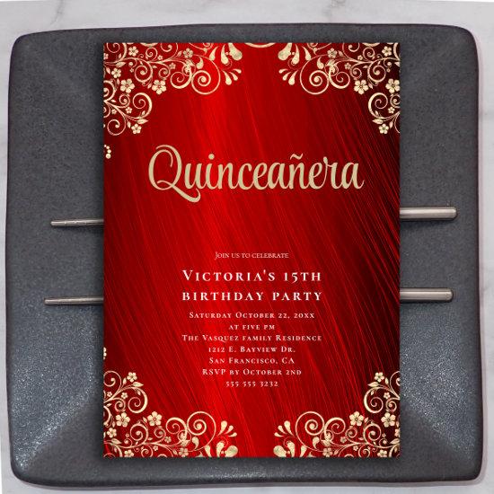 Elegant Red Gold Quinceañera 15th Birthday Party