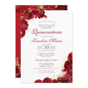 Elegant Red & Gold Rose Floral Quinceanera