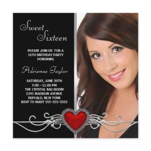 Elegant Red Heart Photo Birthday Party