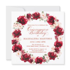 Elegant Red Pink Floral Wreath Quinceanera