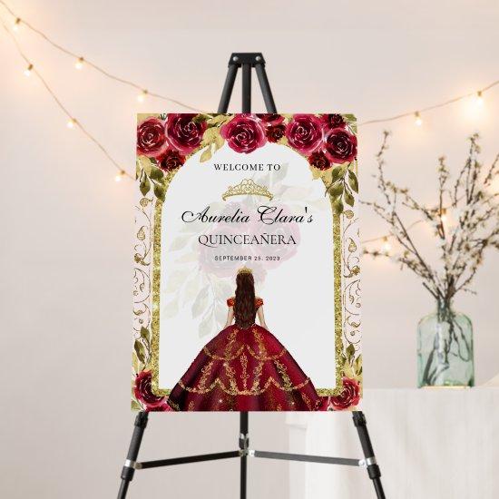 Elegant Red Princess Floral Quinceañera Birthday Foam Board