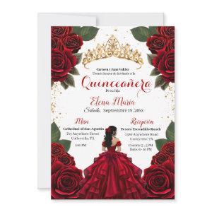 Elegant Red Quinceañera Roses Gold Glitter
