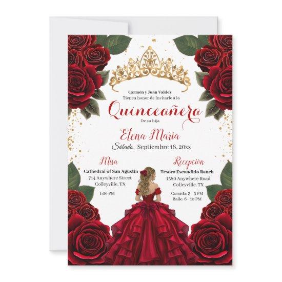 Elegant Red Quinceañera Roses Gold Glitter
