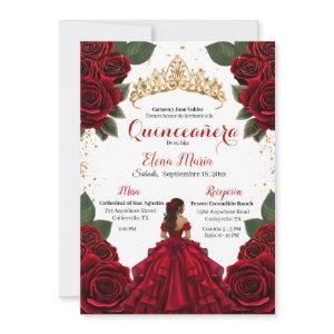 Elegant Red Quinceañera Roses Gold Glitter
