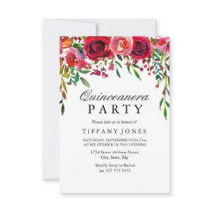 Elegant Red Rose Flower Quinceanera Party invite