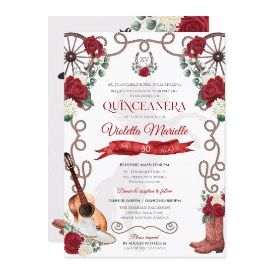 Elegant Red Rose Rustic Mariachi Charra Quinceanos