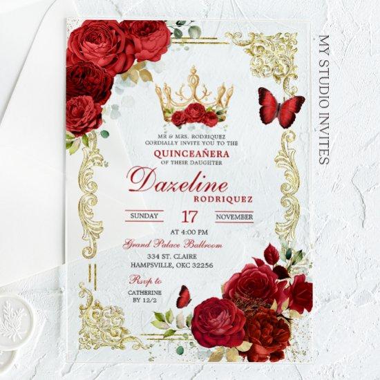 Elegant Red Roses Crown Quinceanera
