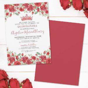 Elegant Red Roses Floral Quinceanera