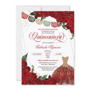 Elegant Red Roses Glitter Dress Fiesta Quinceañera