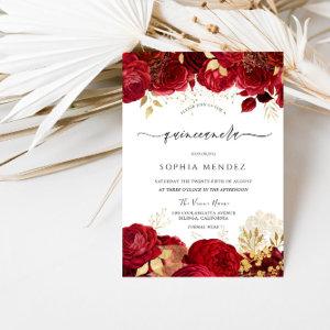 Elegant Red Roses Gold leaf Quinceanera Party