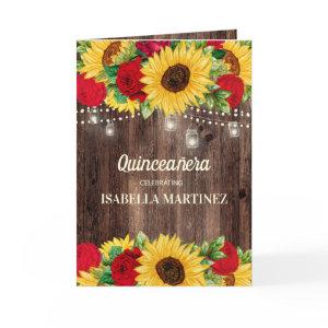 Elegant Red Roses Sunflowers Quinceañera  Card
