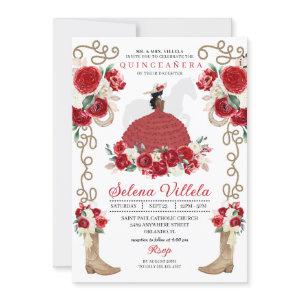 Elegant Red Rustic Western Princess Quinceañera