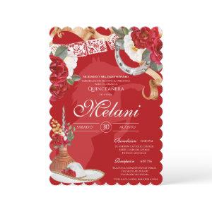 Elegant Red Rustic Wild Rose Charro Quinceanera