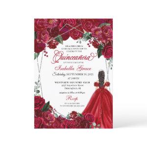 Elegant Red & Silver Floral Quinceanera Birthday I