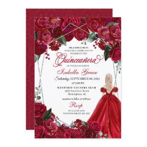 Elegant Red & Silver Floral Quinceanera Birthday I