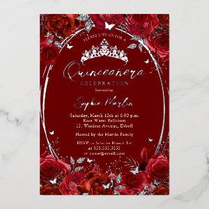 Elegant Red Silver Floral Quinceanera Foil