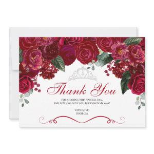Elegant Red & Silver Floral Quinceanera Thank You