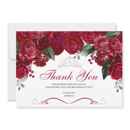 Elegant Red & Silver Floral Quinceanera Thank You