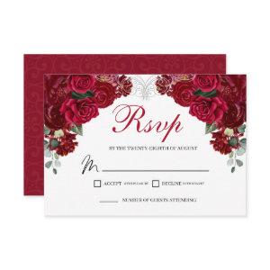Elegant Red & Silver Floral RSVP Enclosure Card