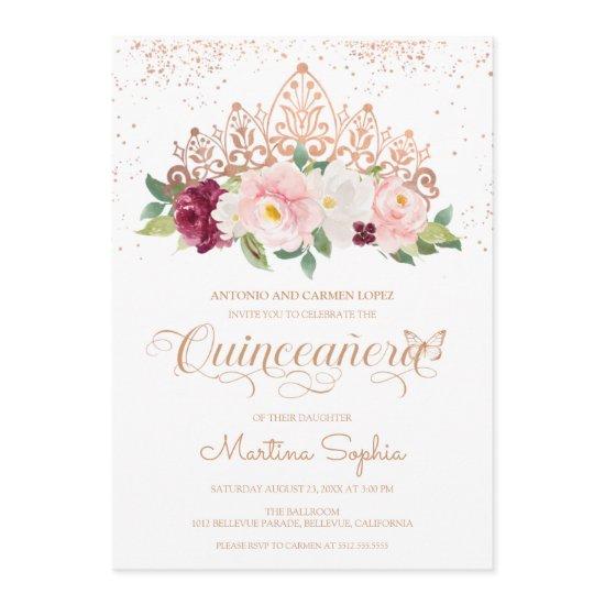 Elegant Rose Gold Butterfly & Tiara Quinceanera
