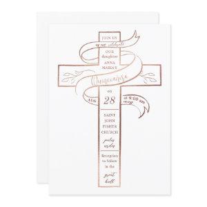 Elegant Rose Gold Cross Ribbon Quinceañera