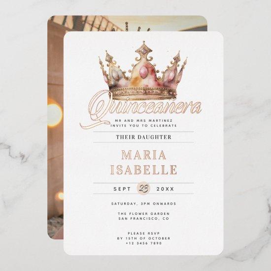 Elegant Rose Gold Crown Quinceañera Party Foil