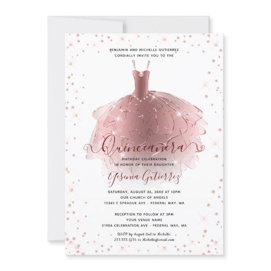 Elegant Rose Gold Diamond Quinceañera Dress