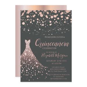 Elegant Rose Gold Diamonds Dress  Quinceañera