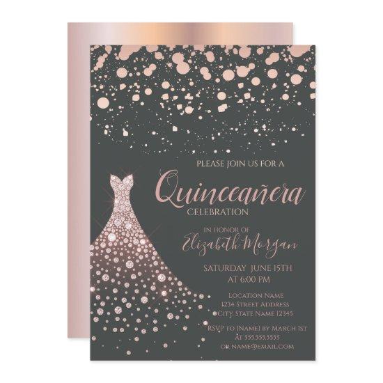 Elegant Rose Gold Diamonds Dress  Quinceañera