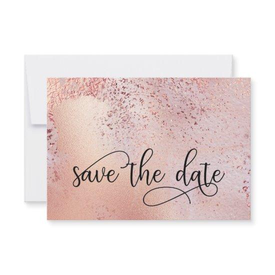 Elegant Rose Gold Faux Foil and Glitter Save The Date