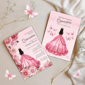 Elegant Rose Gold Floral Butterflies Quinceanera