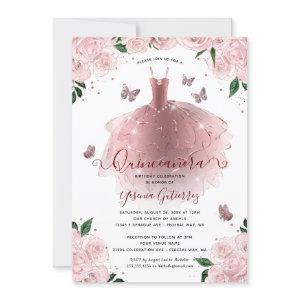Elegant Rose Gold FloralQuinceañera Dress
