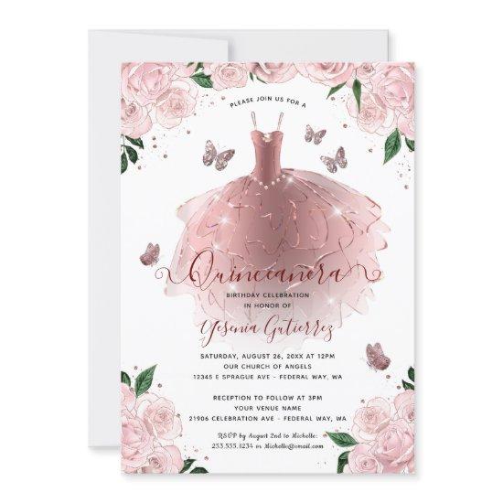 Elegant Rose Gold FloralQuinceañera Dress